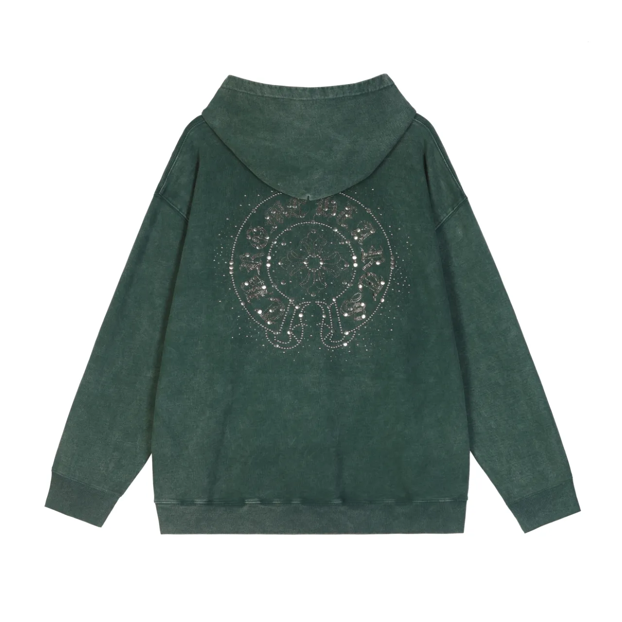 P320 Chrome Hearts Chrome Hearts Heavy Washed Rhinestone Metal Gypsophila Sweatshirt Size: S M L XL Color: Black, Green